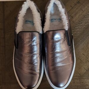 Moncler Shiny Silver Loafers